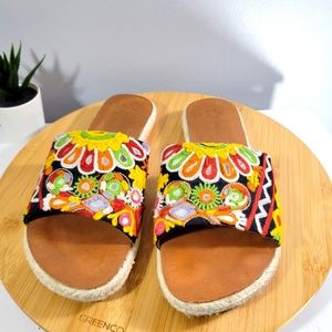 STAR MELA embroidered floral bold leather slip on espadrille slide sandals